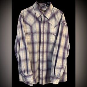 Stetson Men's Lavender Plaid Snap Button Down Shirt